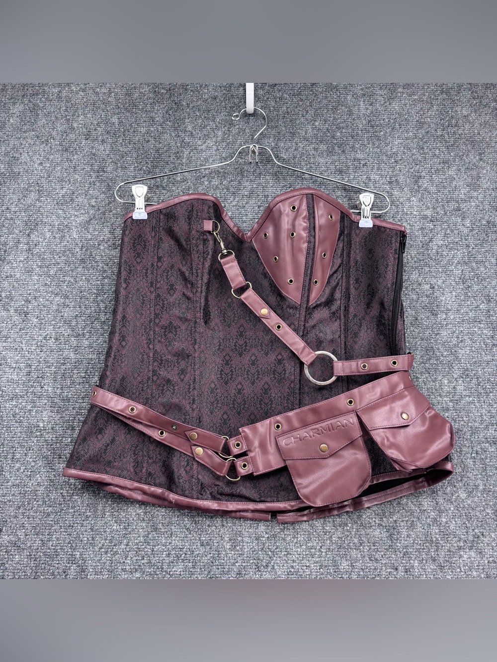 Charmian Brown Jacquard Steampunk Renfair Overbust Utility Corset Womens Plus 4X